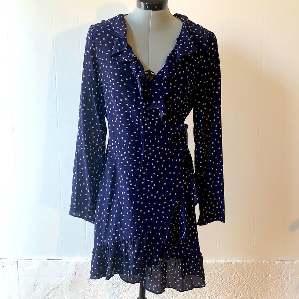 Realisation Par Navy Polka Dot Ruffle Mini Dress